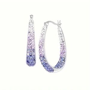 Purple CZ And Diamond Inside Out Hoop Earrings